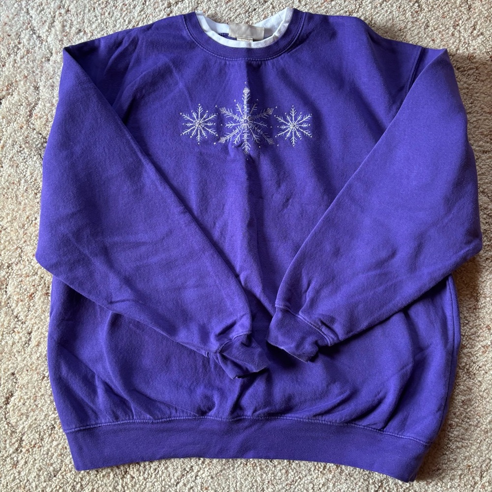 Vintage M&C Sportswear Purple Snowflake Woman’s Sweater Size Extra Large